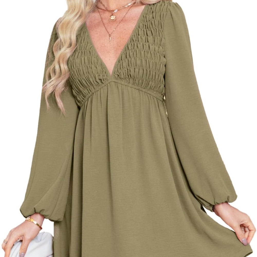 Elegant Olive Green Long Sleeve Dress